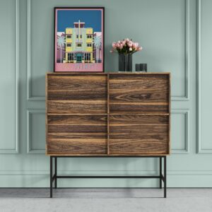 Buffet noyer hauteur 120 cm avec pieds métal noir