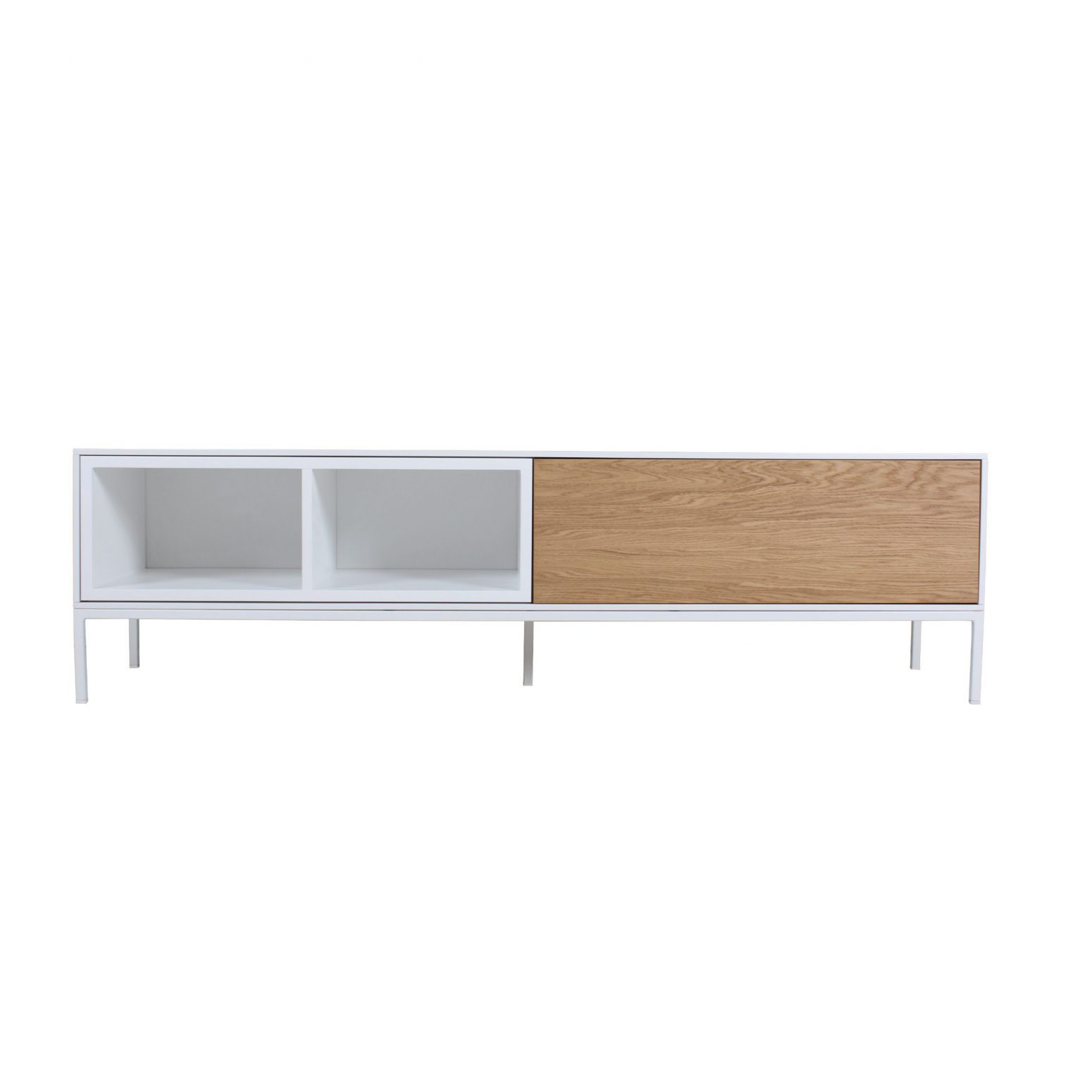 Meuble tv blanc et bois 150 cm avec pieds métal