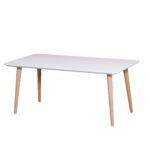 Table scandinave rectangulaire laqué blanc et bois
