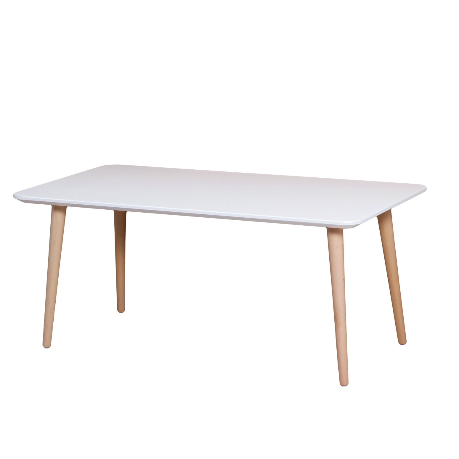Table scandinave rectangulaire laqué blanc et bois