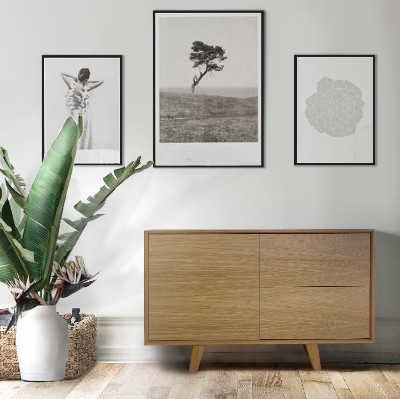 Petit buffet bois 3 tiroirs 1 portes style scandinave