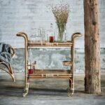 Desserte de cuisine ou de bar en rotin avec roulettes