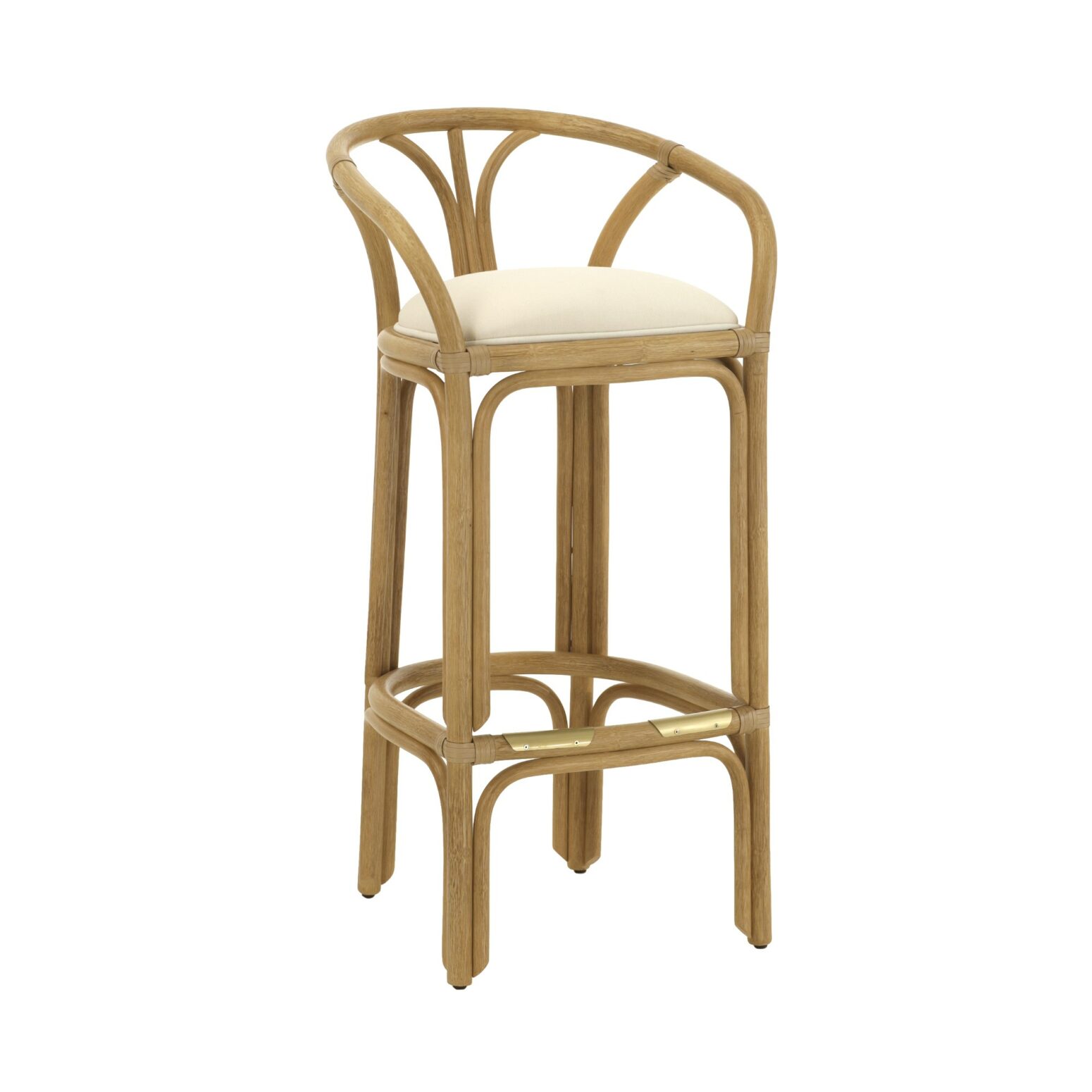 Tabouret haut en rotin avec dossier et coussin d'assise