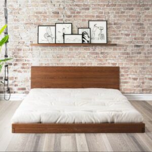 Lit adulte en bois massif style japonais avec sommier et matelas