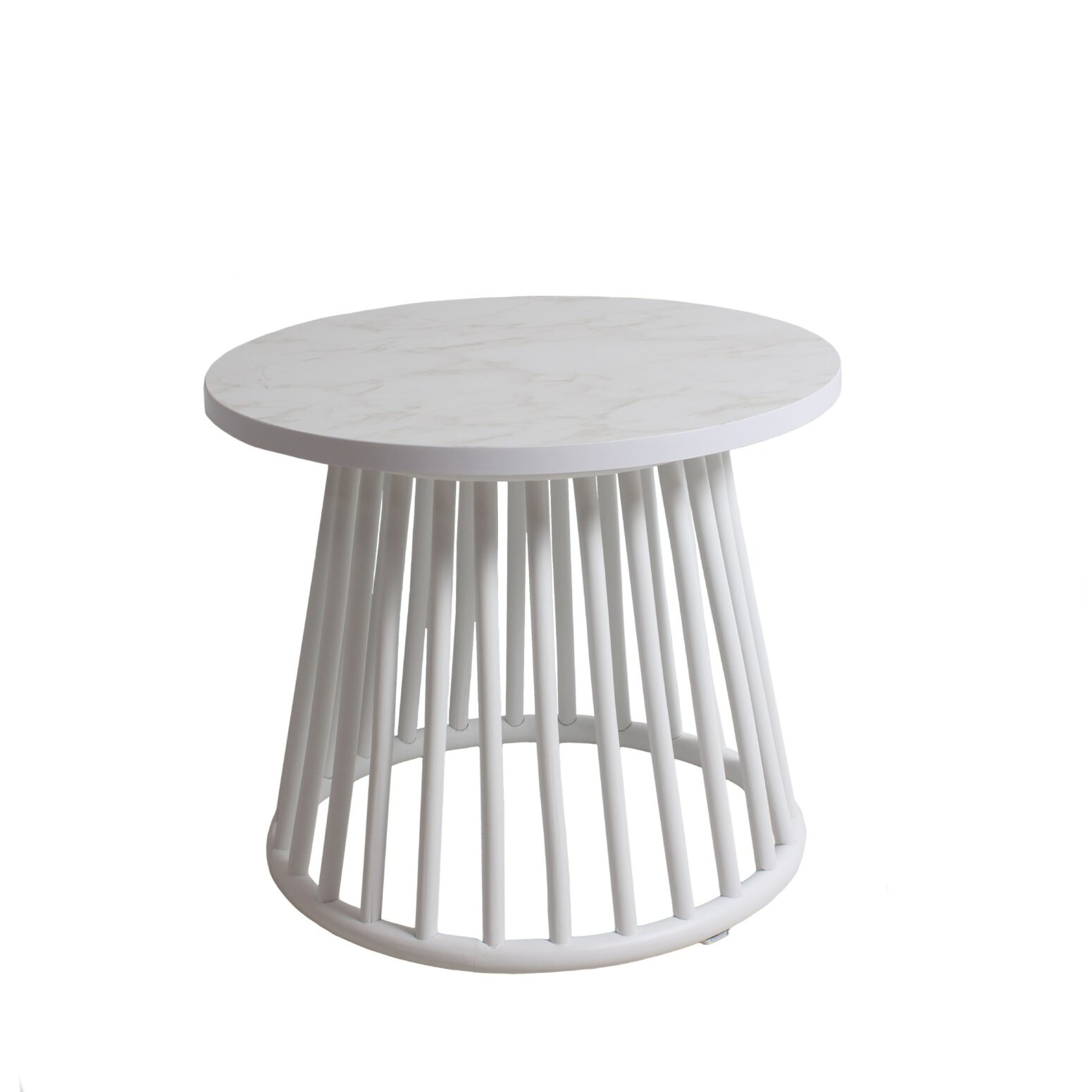 Table basse ronde blanche rotin et bois