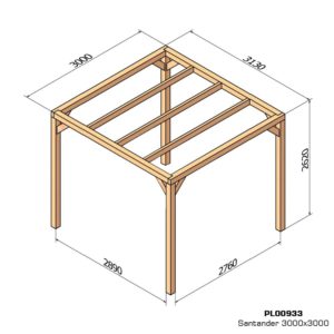 Croquis avec dimensions pour la pergola 3x3 Santander