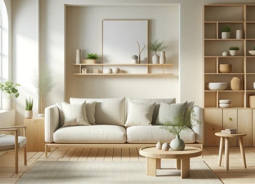 Ensemble de meubles de salon en bois style Japandi