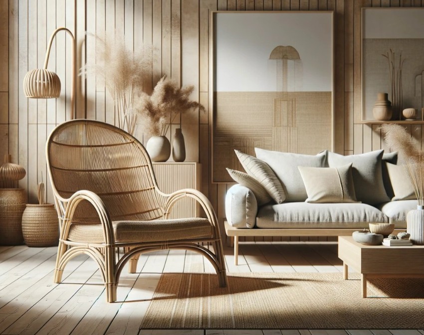 Ensemble de meubles de salon couleur naturelle style Japandi
