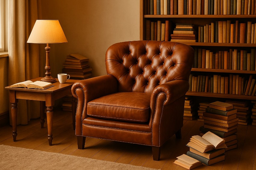 Fauteuil club confortable en cuir pour un espace lecture