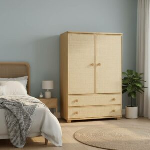Armoire en rotin tissé 2 portes et 2 tiroirs hauteur 153 cm