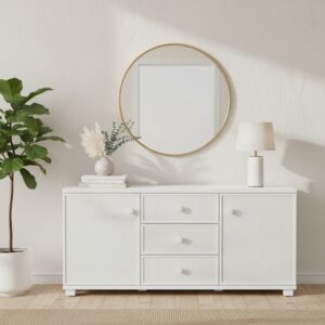 Buffet rotin blanc 150 cm 2 portes et 3 tiroirs