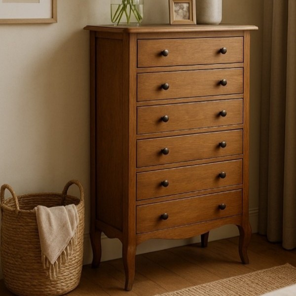 Meuble chiffonnier avec 6 tiroirs de rangement en bois