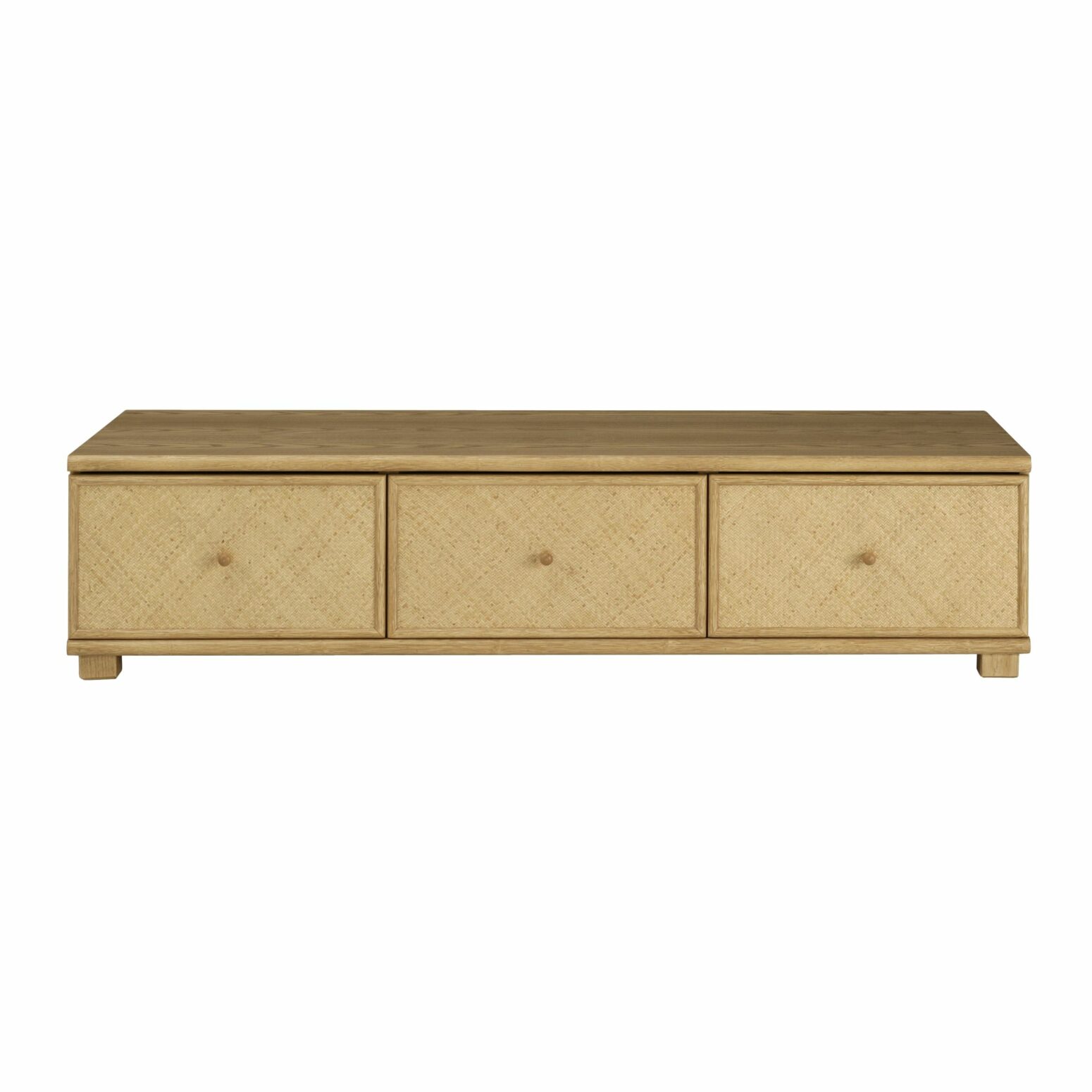 Grand meuble tv en rotin naturel 150 cm avec 3 tiroirs