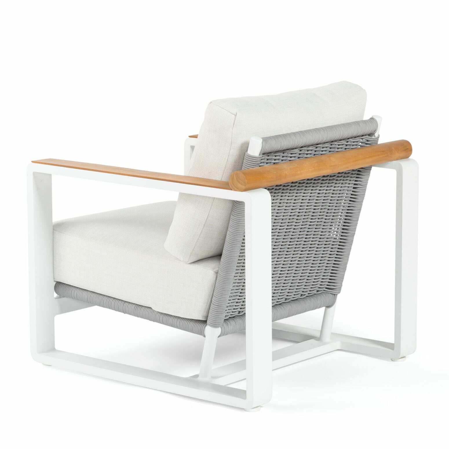 Fauteuil de jardin design en aluminium blanc et teck