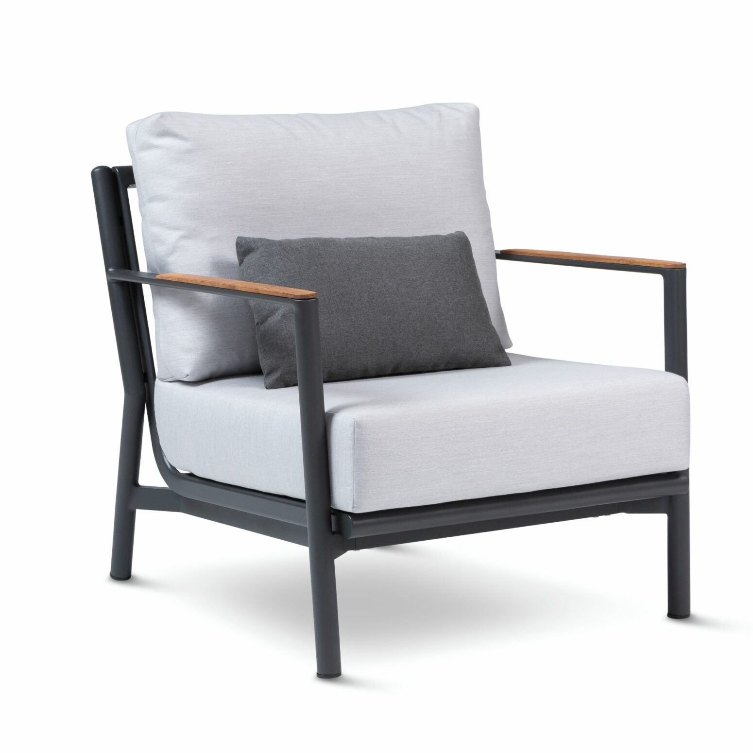 Fauteuil de jardin alu gris anthracite accoudoirs teck