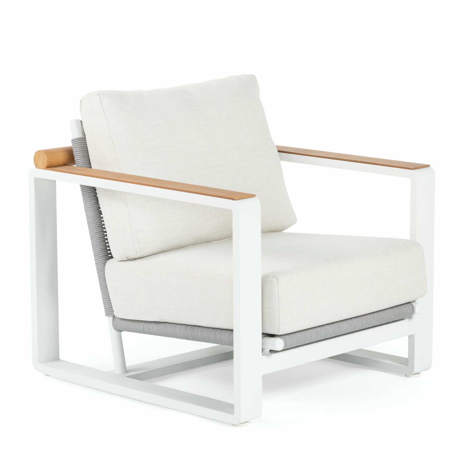 Fauteuil pour l'extérieur en alu et corde