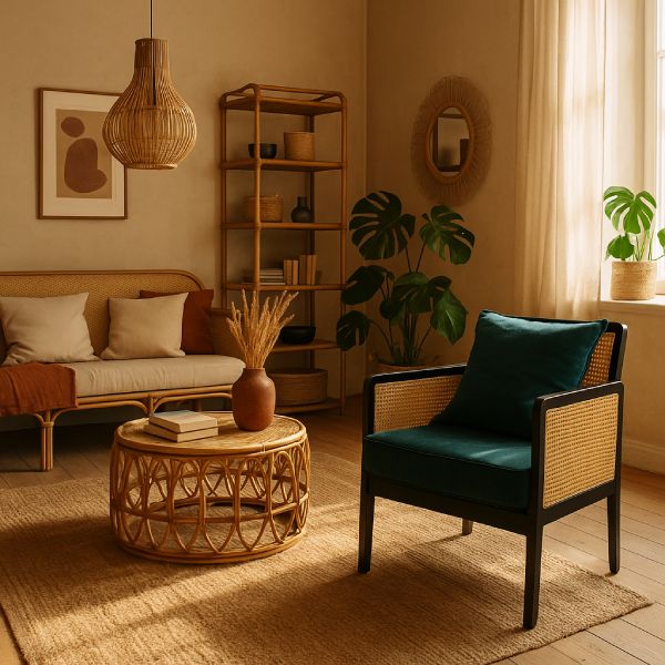 Ensemble de meubles en rotin haut de gamme dans un intérieur contemporain