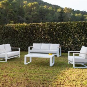 Salon de jardin complet avec coussins en aluminium blanc Corinto