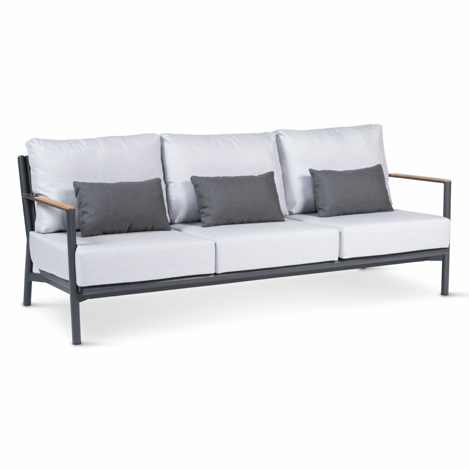 Canapé 3 places pour le jardin design en aluminium avec accoudoirs en teck