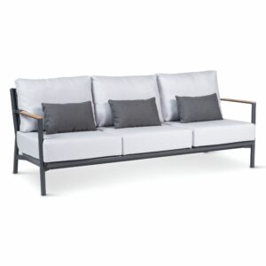 Canapé 3 places pour le jardin design en aluminium avec accoudoirs en teck