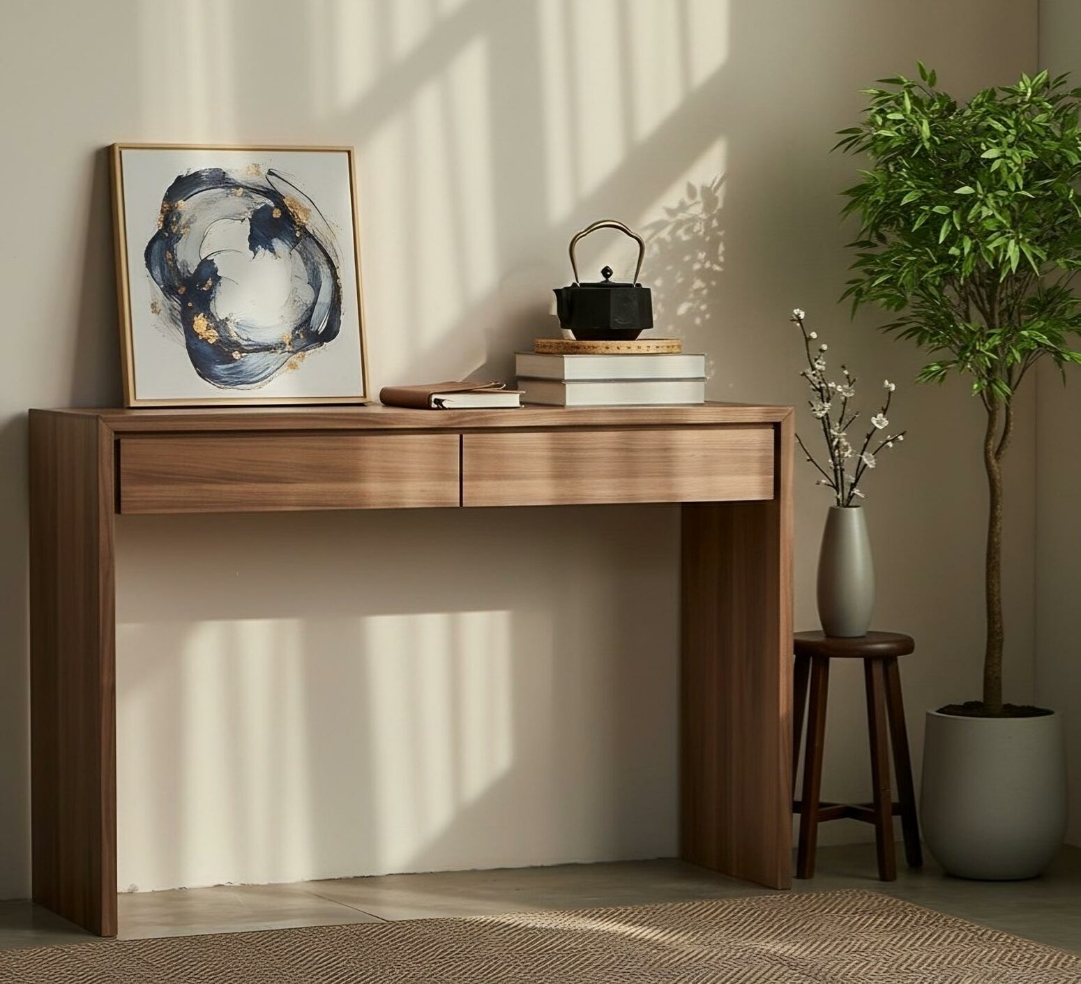 Console d'entrée en noyer design largeur 120 cm