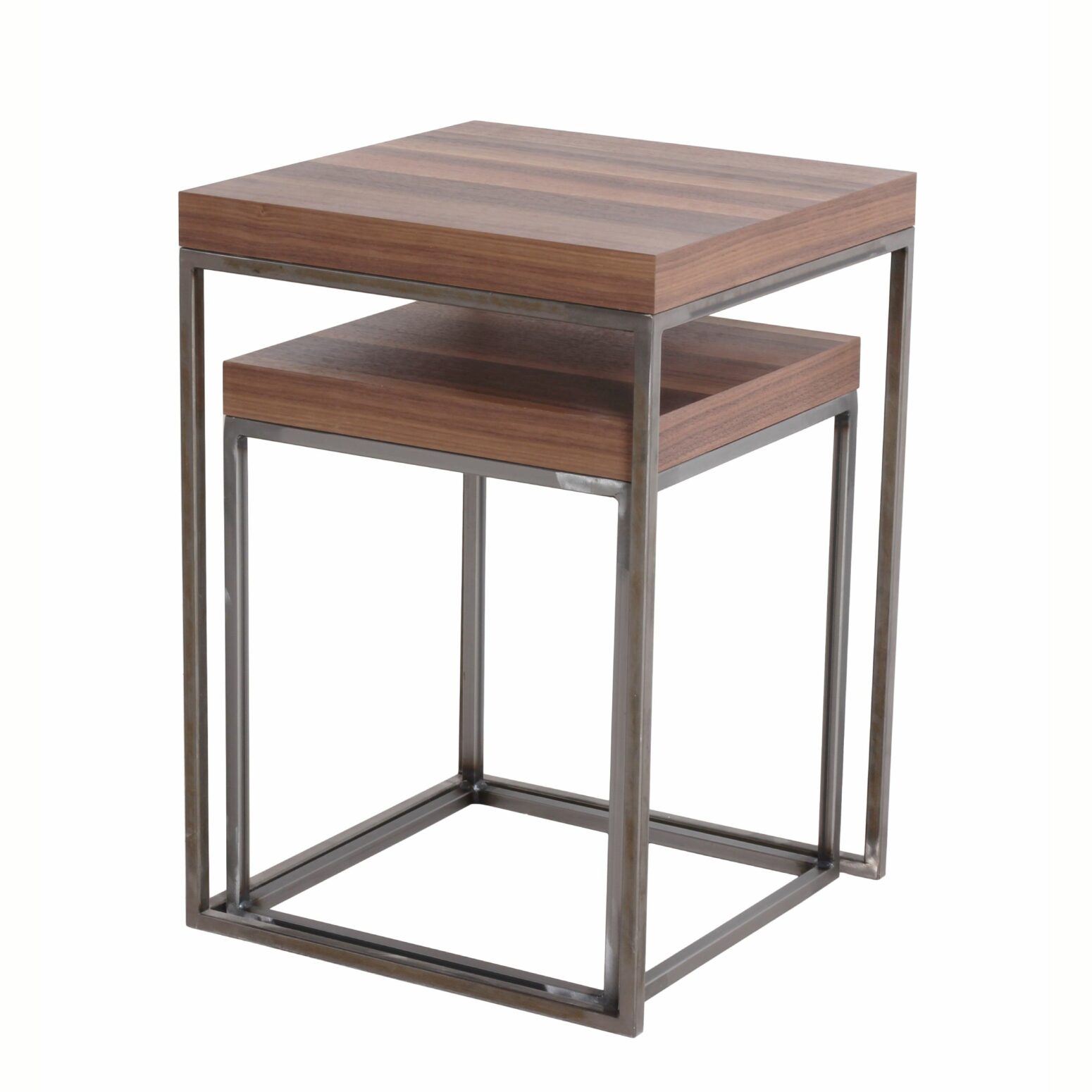 Ensemble de 2 tables gigognes noyer et métal