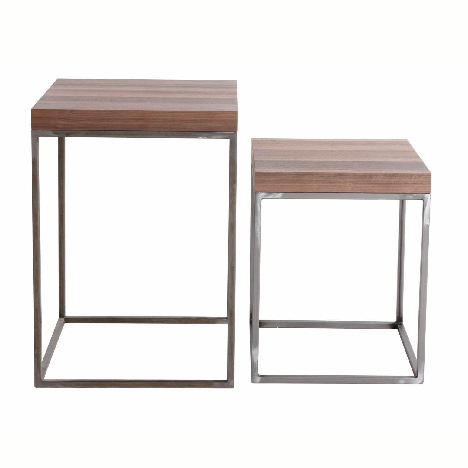Duo de tables gigognes noyer et métal pour le salon