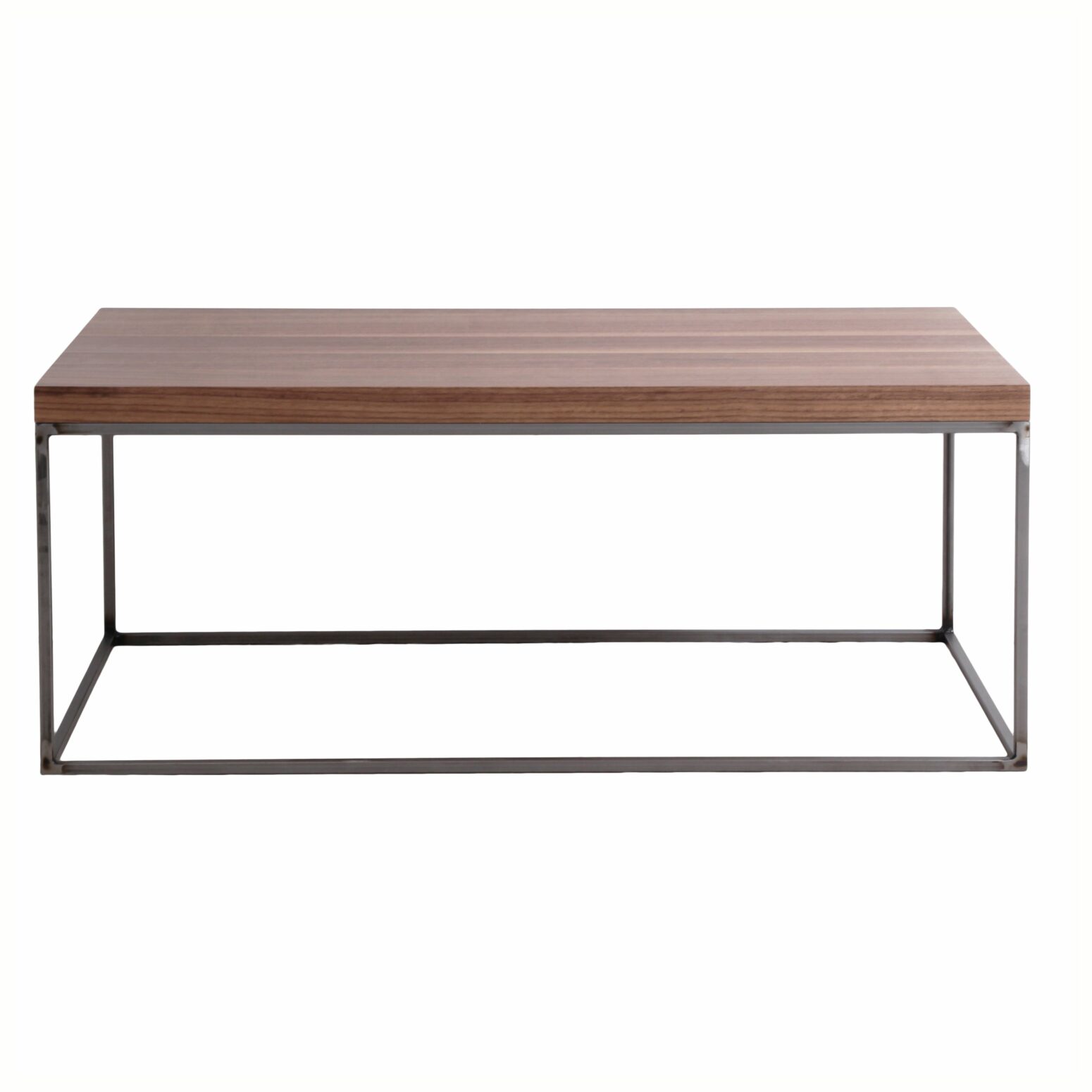 Table basse noyer style épuré avec pieds métal