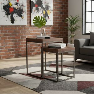 Table gigogne plateau noyer pieds métal