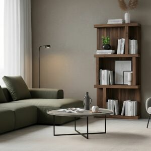 Bibliothèque de salon design en noyer largeur 60 cm