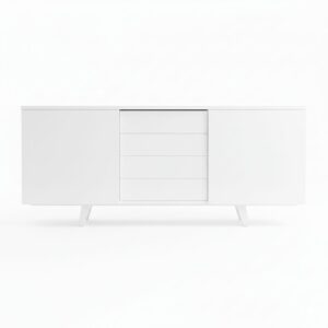 Buffet placage bois laqué blanc avec portes coulissantes