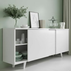 Buffet design laqué blanc avec portes coulissantes