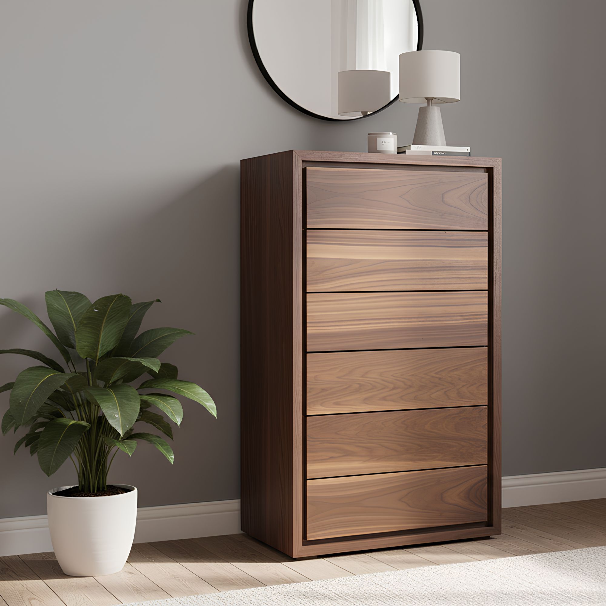 chiffonnier 6 tiroirs noyer 60 x 40 x 115 cm Chiffonnier en noyer design 6 tiroirs