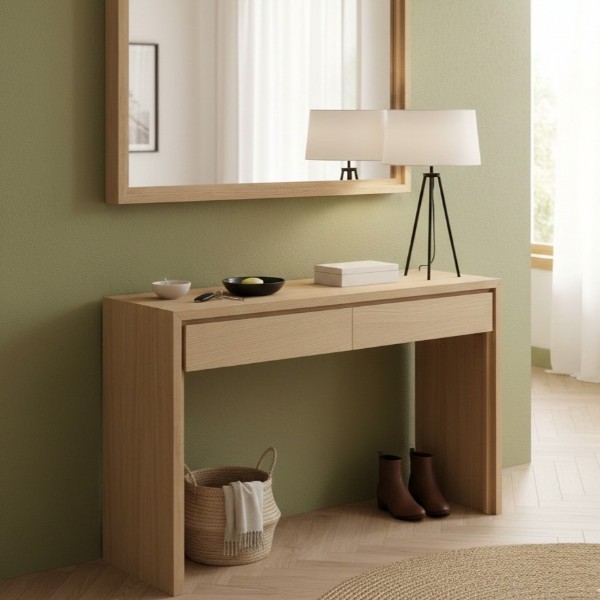Console design 2 tiroirs en chêne naturel