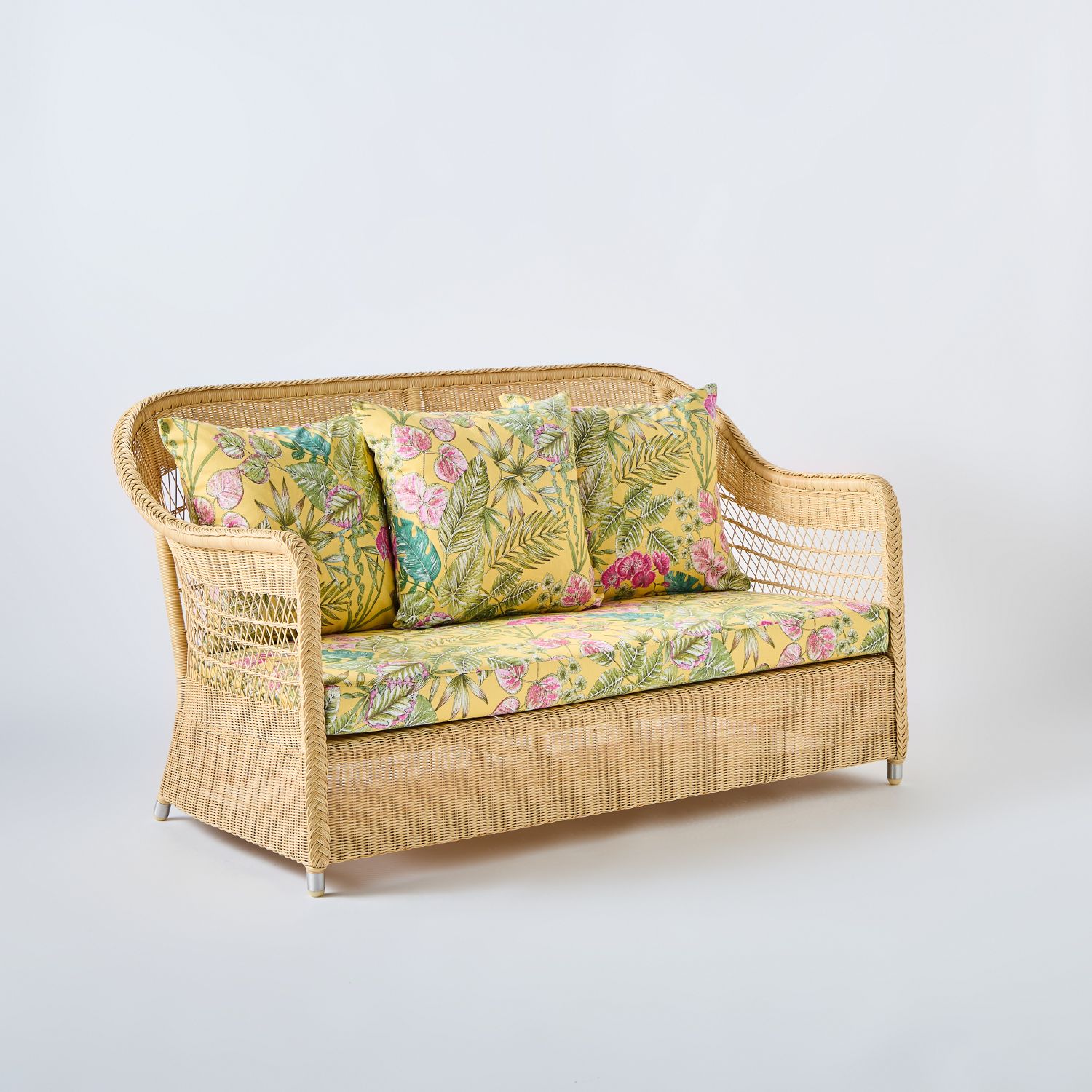 canape pour le jardin 2 places en resine naturelle biarritz avec tissu fleuri Canapé 2 personnes en résine naturelle avec tissu fleuri