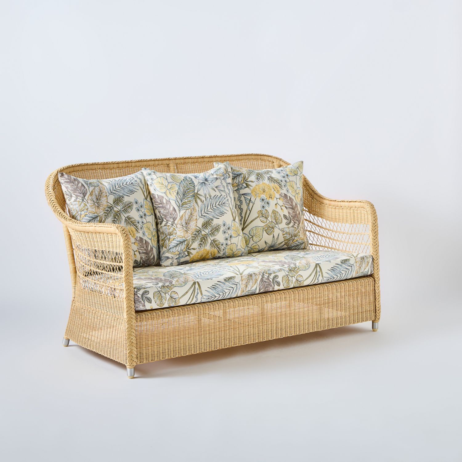 canape rotin tresse exterieur 2 places avec tissu fleuri Canapé de jardin pour 2 personnes avec tissu fleuri