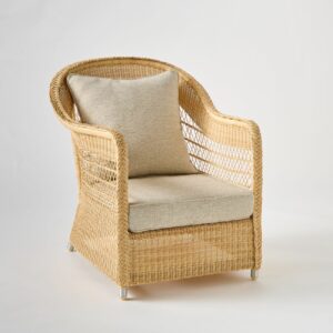 Fauteuil de jardin haut de gamme en résine naturelle avec coussins gris