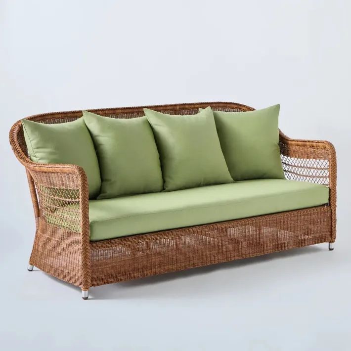 canape 3 places chataigne biarritz tissu vert Canapé de salon de jardin 3 places marron avec tissu vert