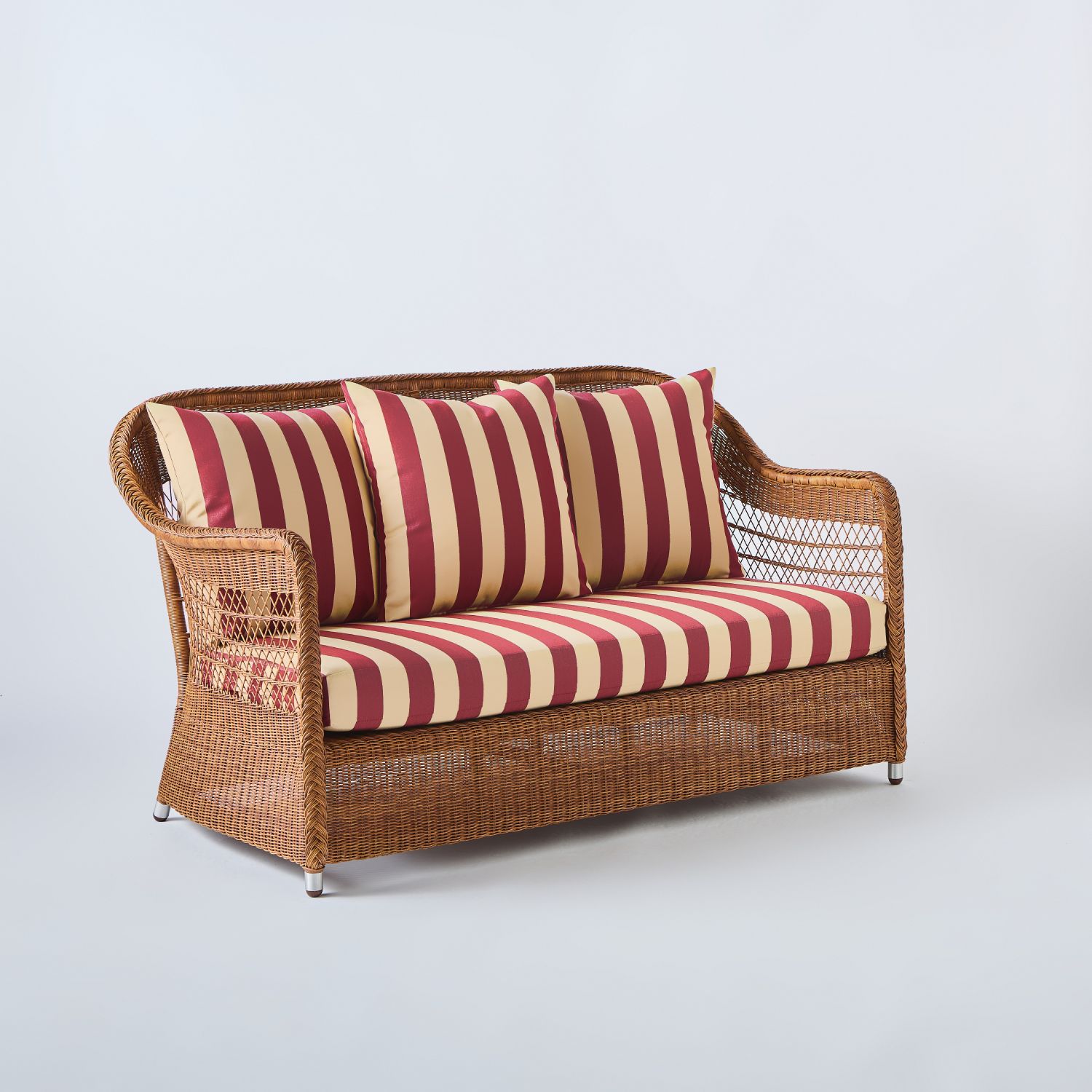 canape de jardin 2 places avec tissu a rayures biarritz Canapé rotin tressé Biarritz 2 places couleur châtaigne
