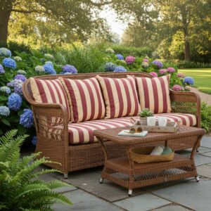 Canape de jardin 3 places Biarritz avec table basse chataigne