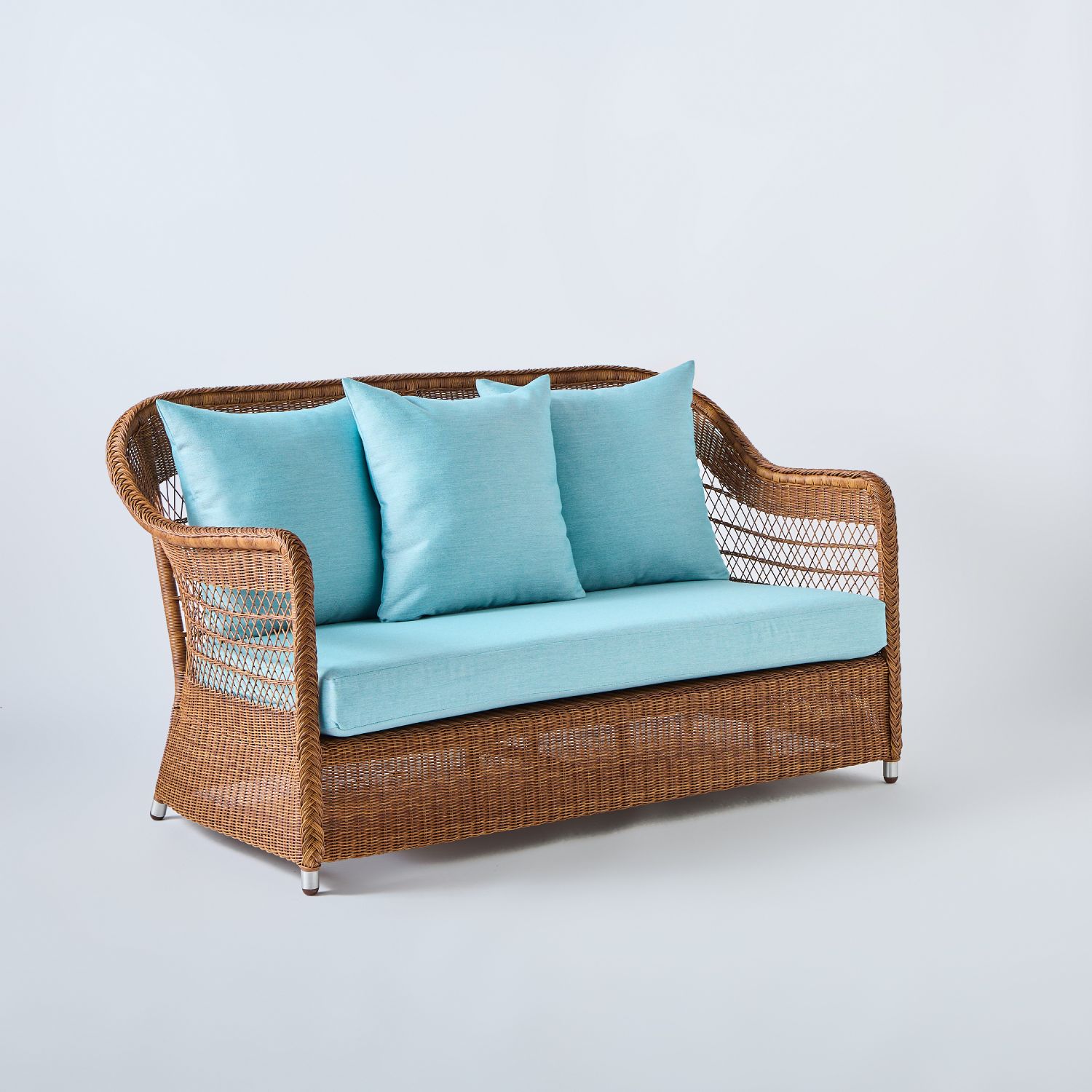 canape de jardin tresse avec tissu bleu Canapé pour l'extérieur 2 places avec tissu bleu