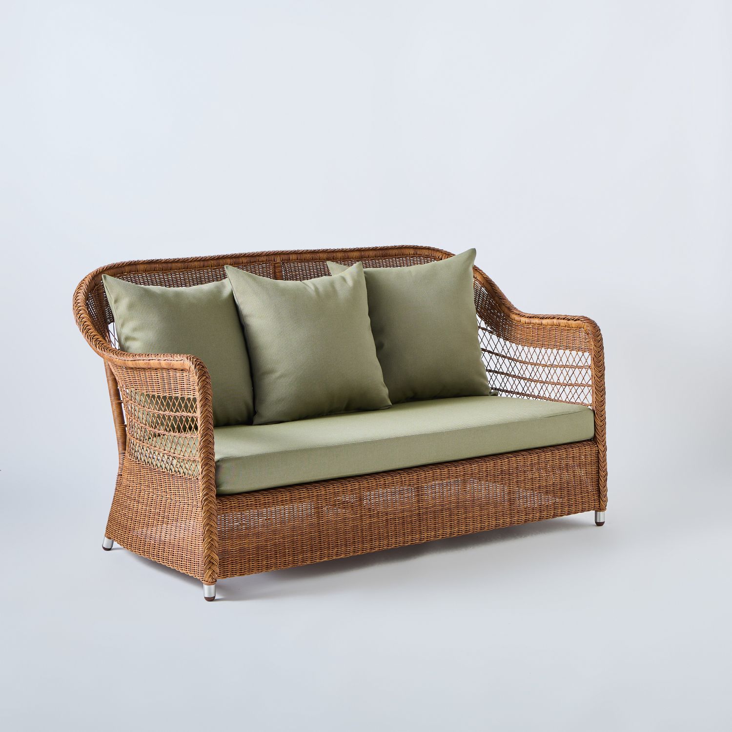 canape exterieur 2 places rotin tresse marron Canapé d'extérieur marron 2 places avec coussins