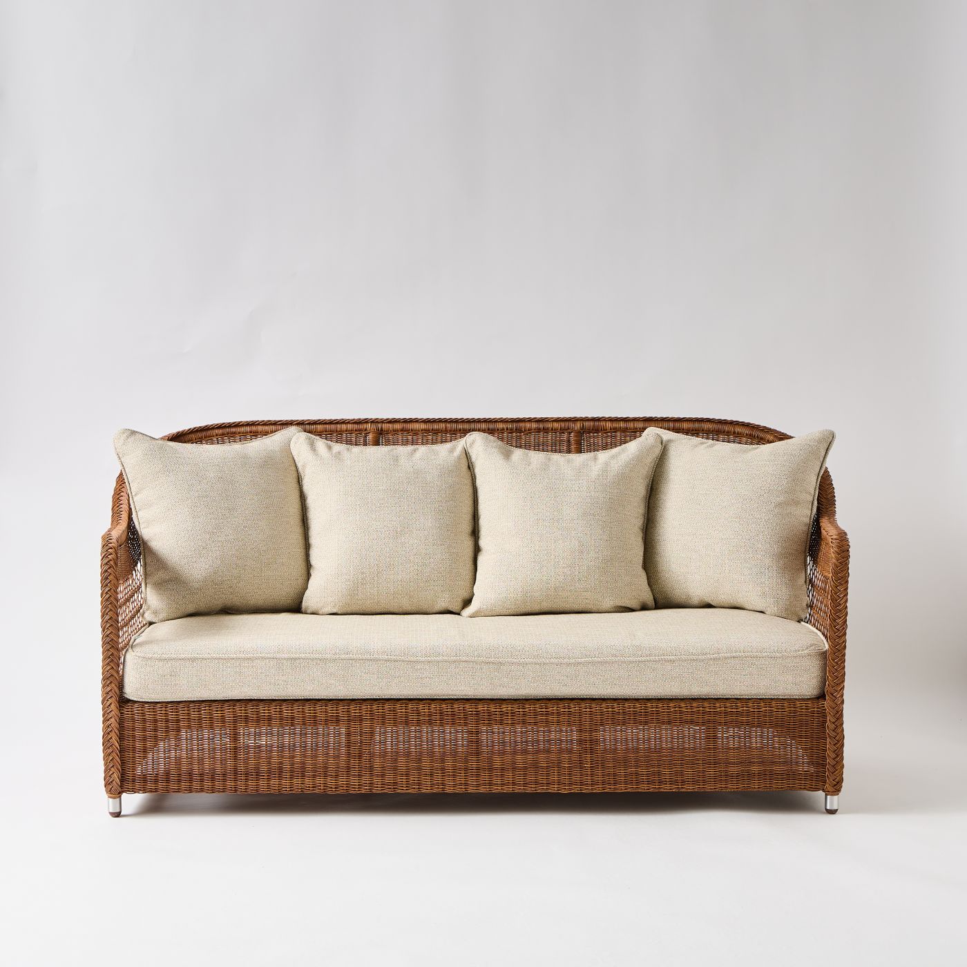 canape exterieur 3 personnes en resine marron avec coussins gris Canapé extérieur 3 places Biarritz avec coussins gris