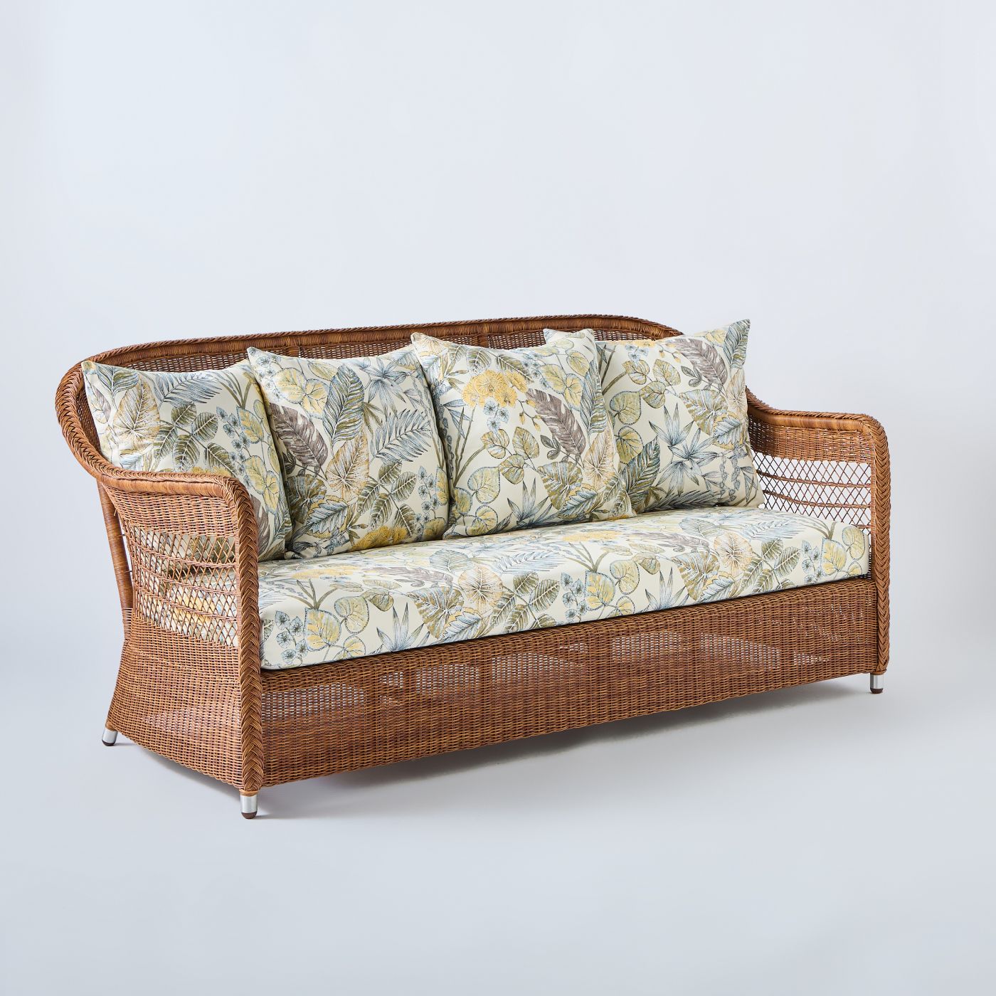 canape exterieur marron 3 places avec tissu fleuri Canapé outdoor Biarritz tissu fleuri