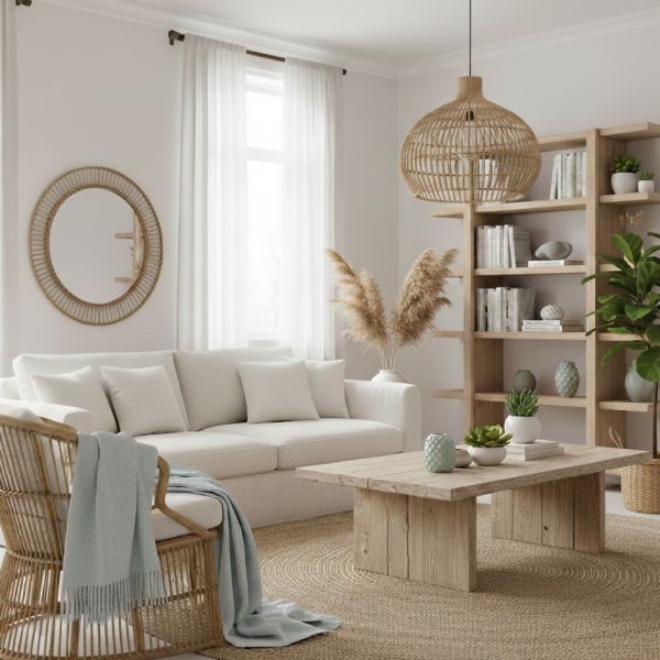 Déco bord de mer avec meubles rotin et bois