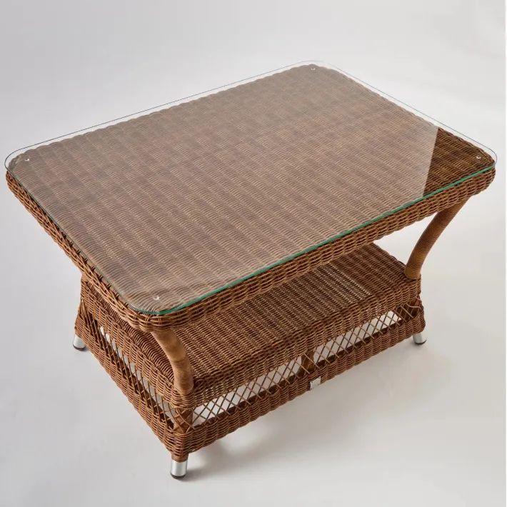 table basse pour exterieur en resine tressee marron avec verre biarritz Table basse rectangulaire plateau verre Biarritz