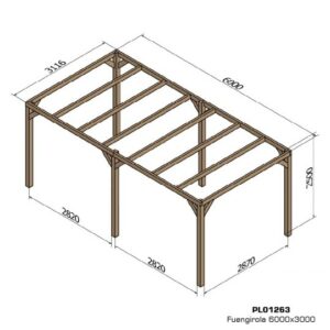 Dimensions pergola bois 6 m x 3 m autoportée