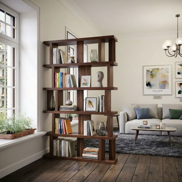 Bibliothèque de séparation déstructurée en noyer