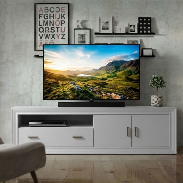 Meuble TV en bois blanc largeur 180 cm