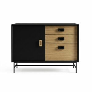 Buffet design 120 cm noir et bois avec pieds métal